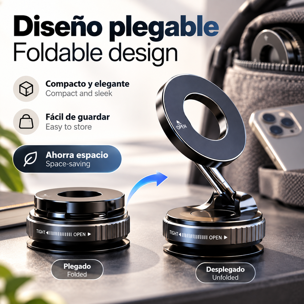 Soporte Magnético para Teléfono con Rotación de 360 Grados ° Soporte Giratorio para Teléfono-Diseño plegable, ventosa