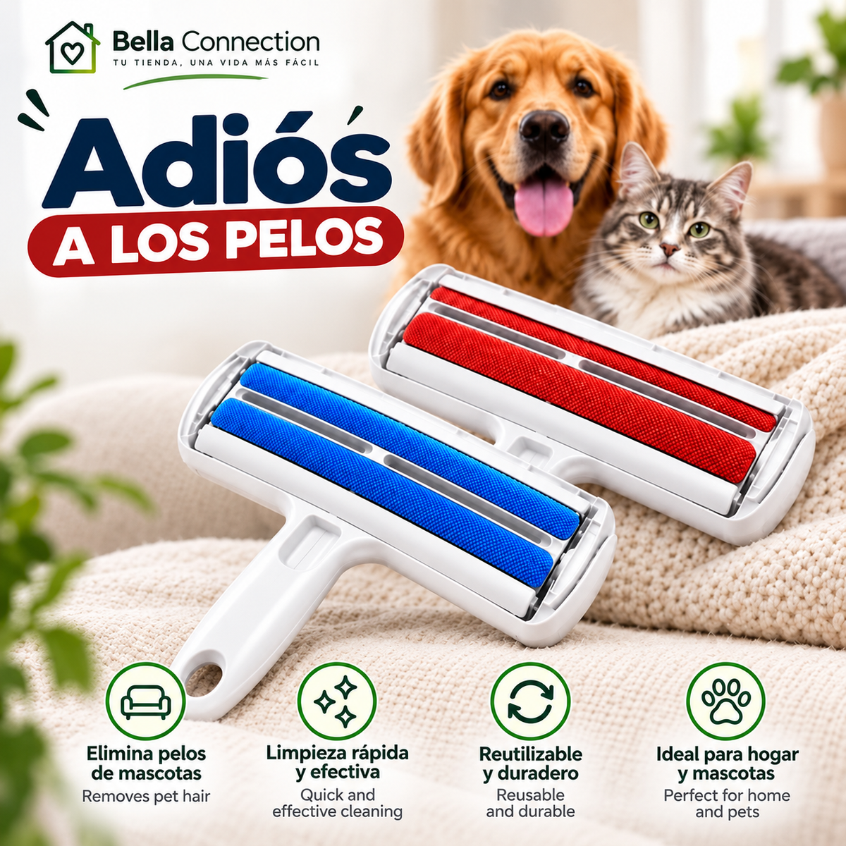 Rodillo Quitapelos Reutilizable para mascotas