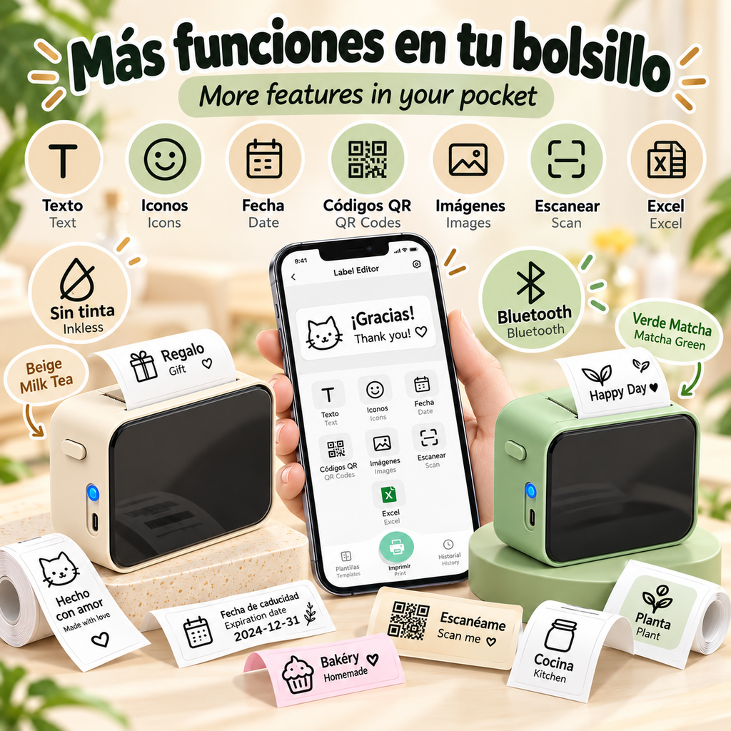 impresora térmica de etiquetas P15, Mini máquina de etiquetas adhesivas portátil inalámbrica compatible con Bluetooth