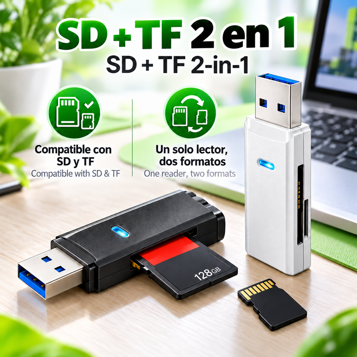 Lector de Tarjetas USB 3.0 para SD y MicroSD – 2 en 1