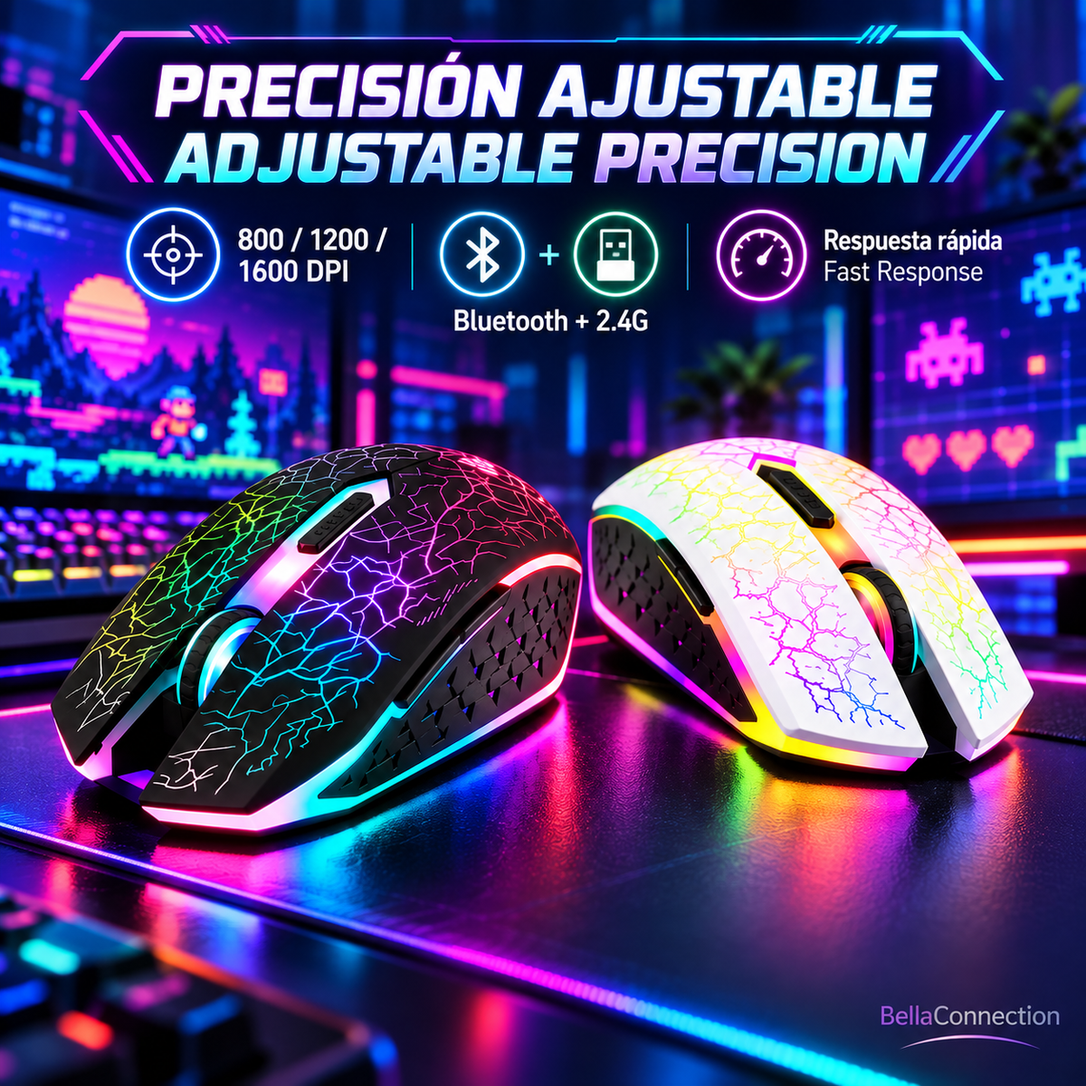 Ratón inalámbrico RGB para videojuegos, Bluetooth 5,2 RGB 2,4G, Mouse para juegos de modo Dual, ratón silencioso de 6 botones