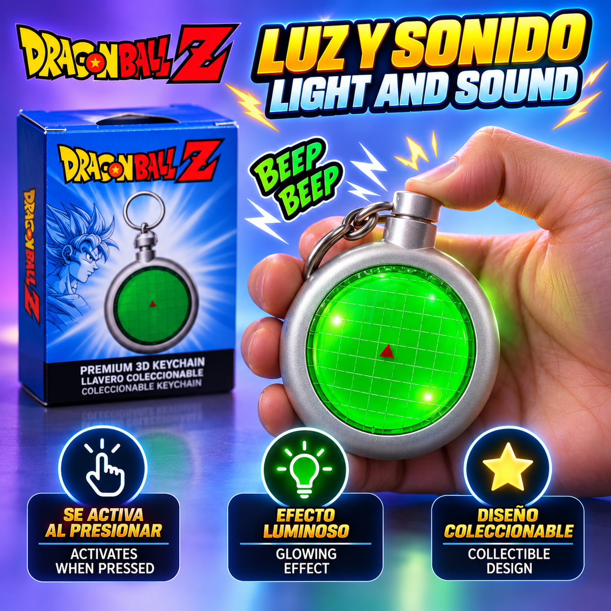 Radar de Dragon Ball, Recargable, Llavero con Sonido y Luz Adorno Llavero Coleccionable
