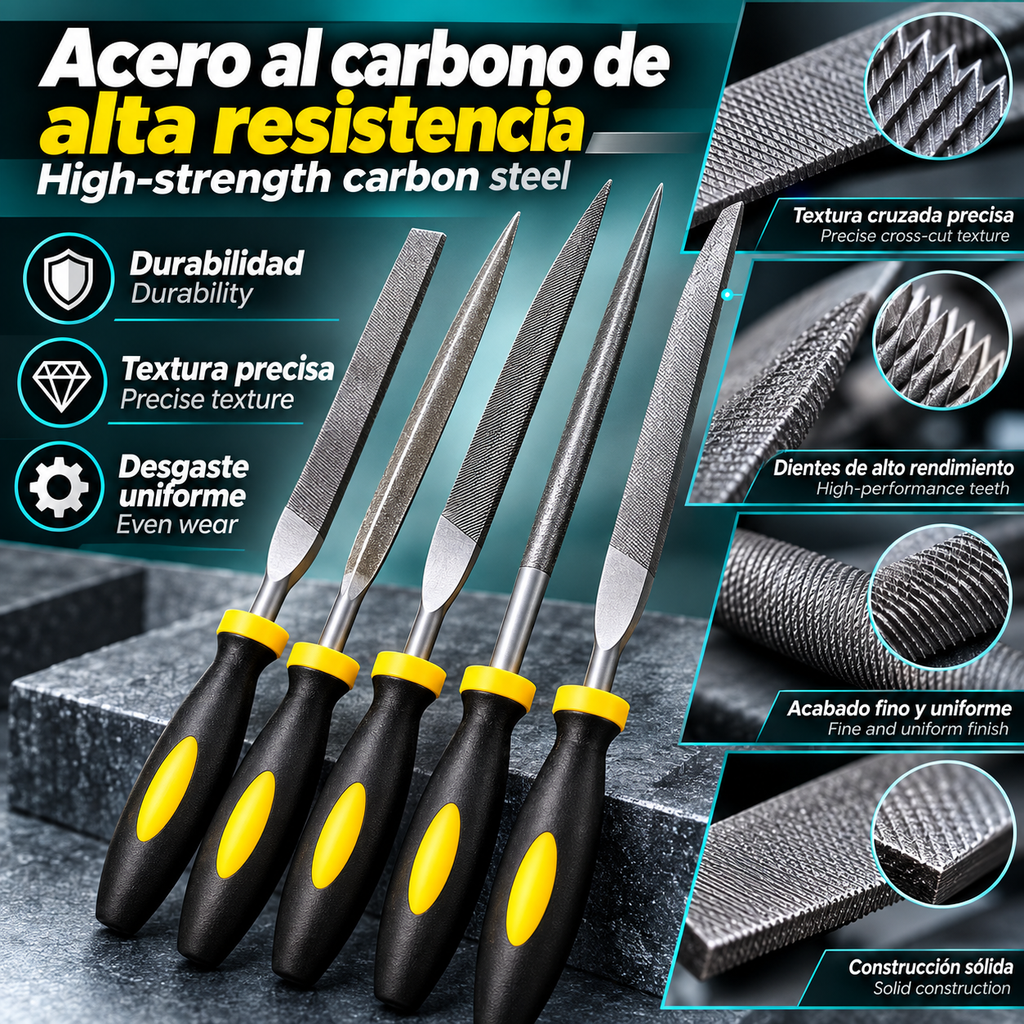 Juego de limas Kit 10uidades de precisión con agujas de acero de alto contenido de carbono, mangos ergonómicos antideslizantes