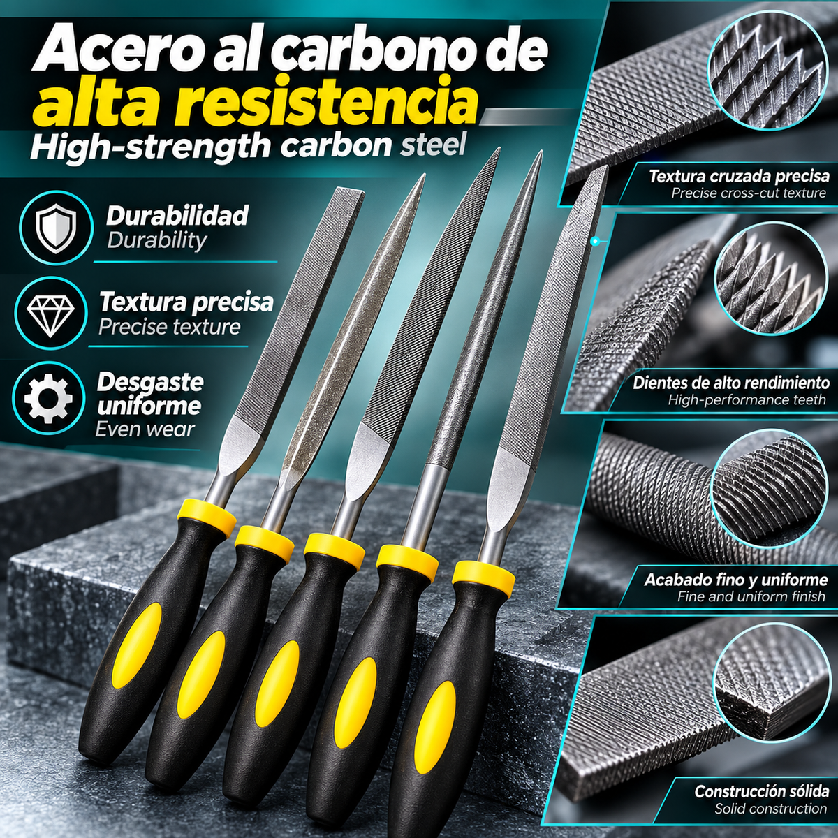 Juego de limas Kit 10uidades de precisión con agujas de acero de alto contenido de carbono, mangos ergonómicos antideslizantes