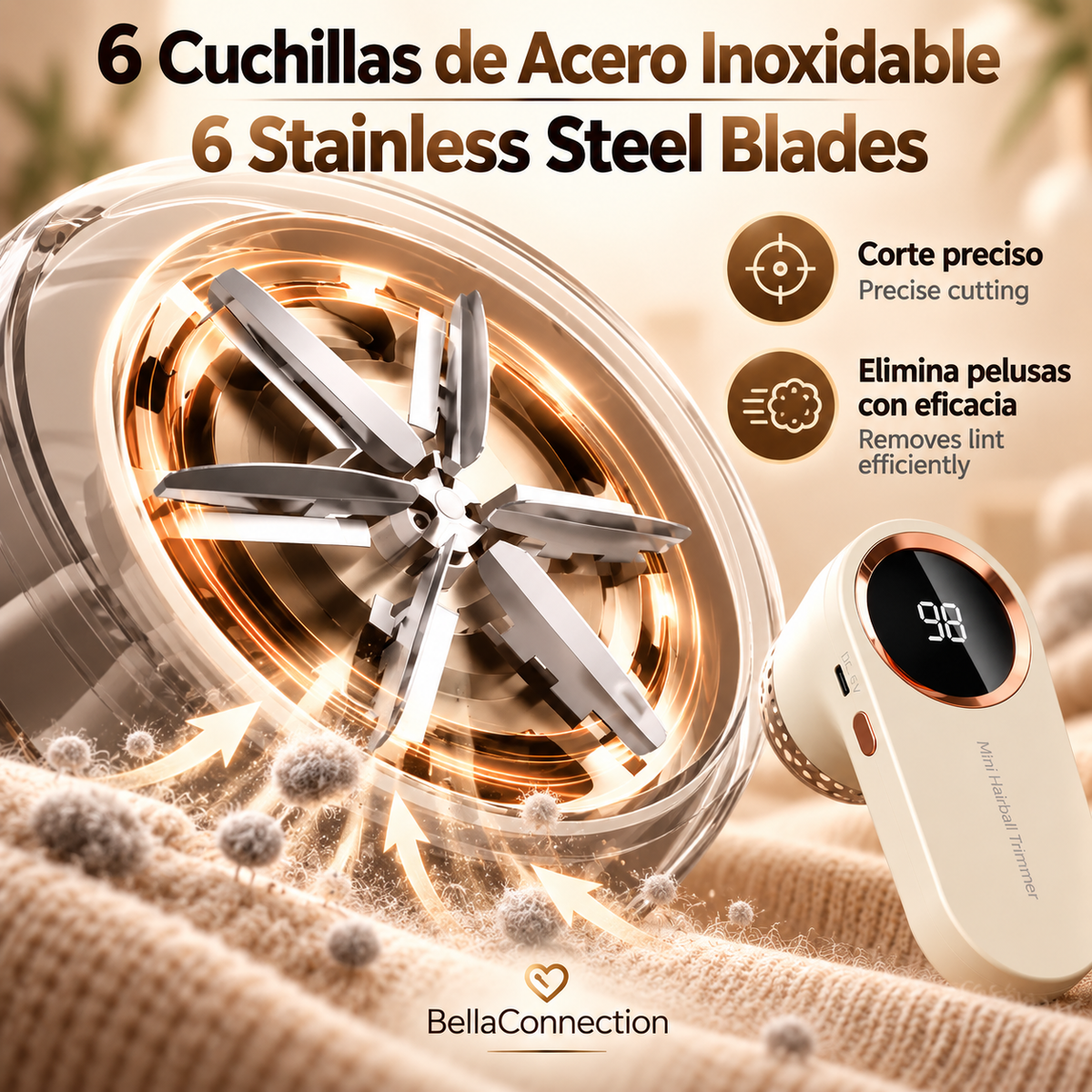 Removedor de Pelusas Eléctrico LED Digital, Recargable por USB, Afeitadora de Tela para ropa