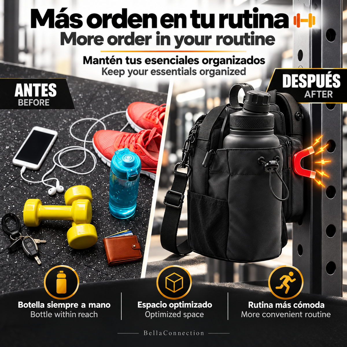 Bolsa de gimnasio magnética de gran capacidad, soporte con doble iman fuertes para accesorios para gimnasio