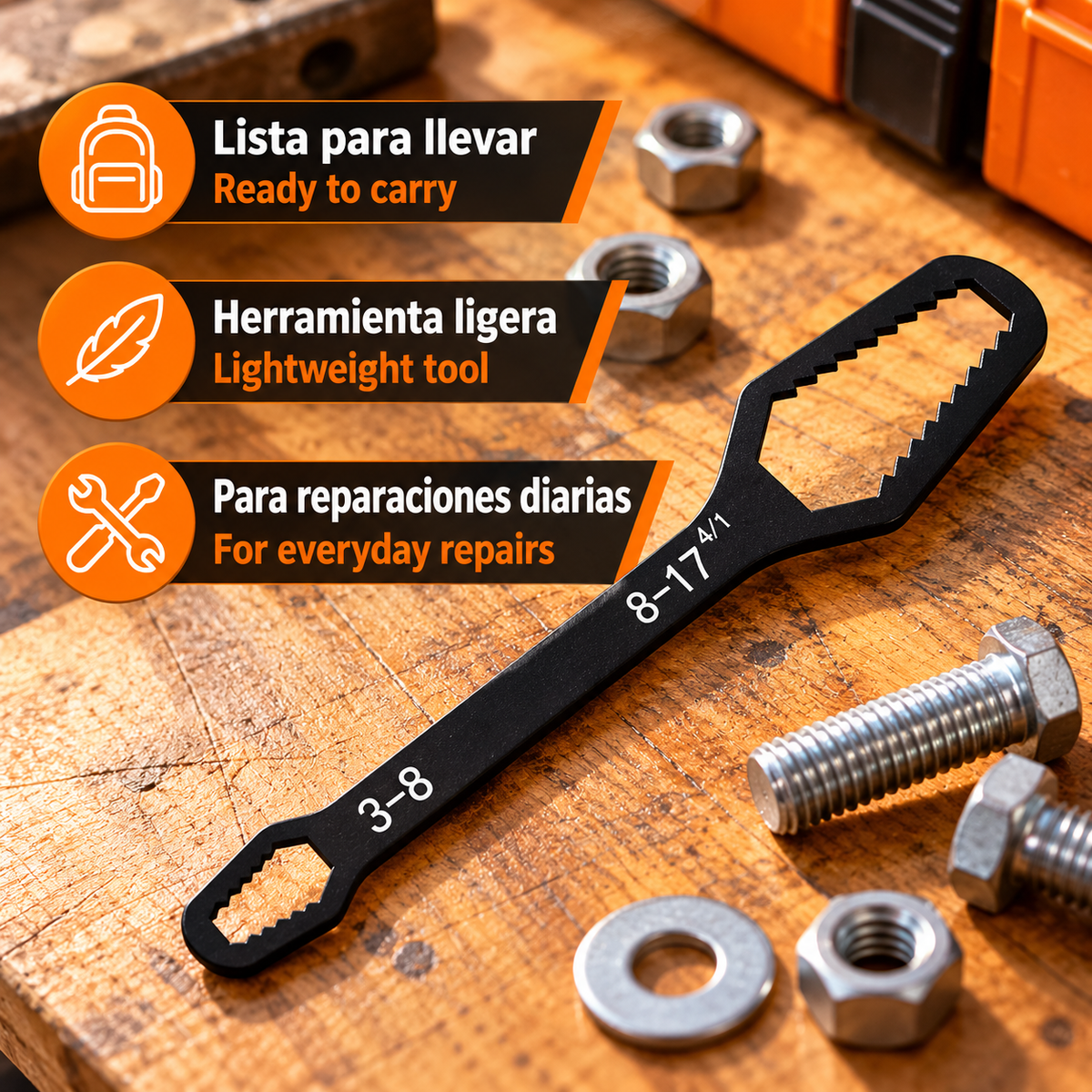 Llave universal torx multifuncional de doble extremo 3-17 mm, llave auto ajustable, herramientas manuales