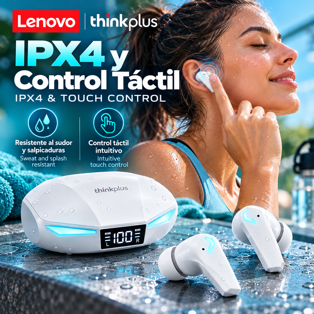 Auriculares inalámbricos Lenovo XT53 con Bluetooth,Pantalla digital LED, inalámbricos, deportivos, con llamadas HD y baja latencia