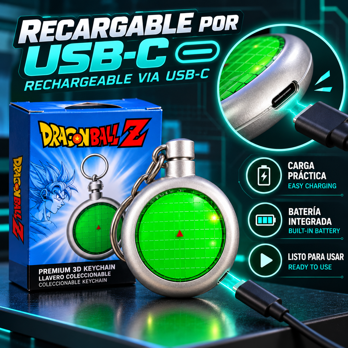 Radar de Dragon Ball, Recargable, Llavero con Sonido y Luz Adorno Llavero Coleccionable