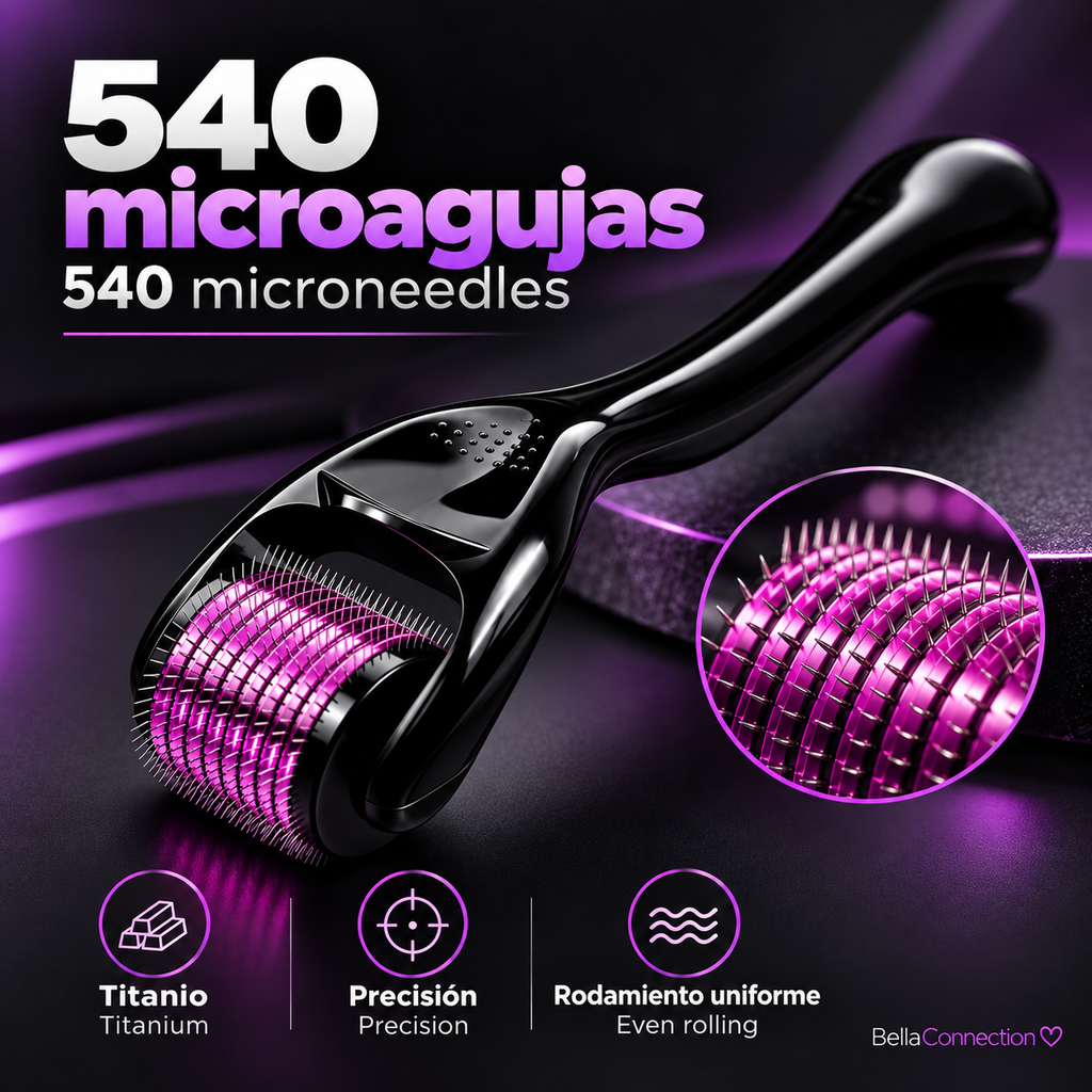 Dermaroller de Titanio con 540 Microagujas para Cuidado Cosmético