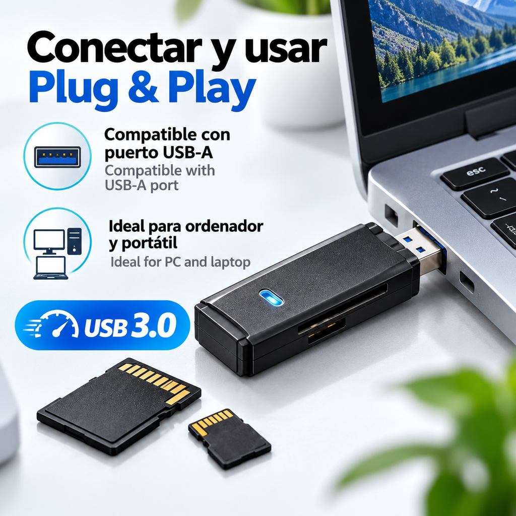 Lector de Tarjetas USB 3.0 para SD y MicroSD – 2 en 1