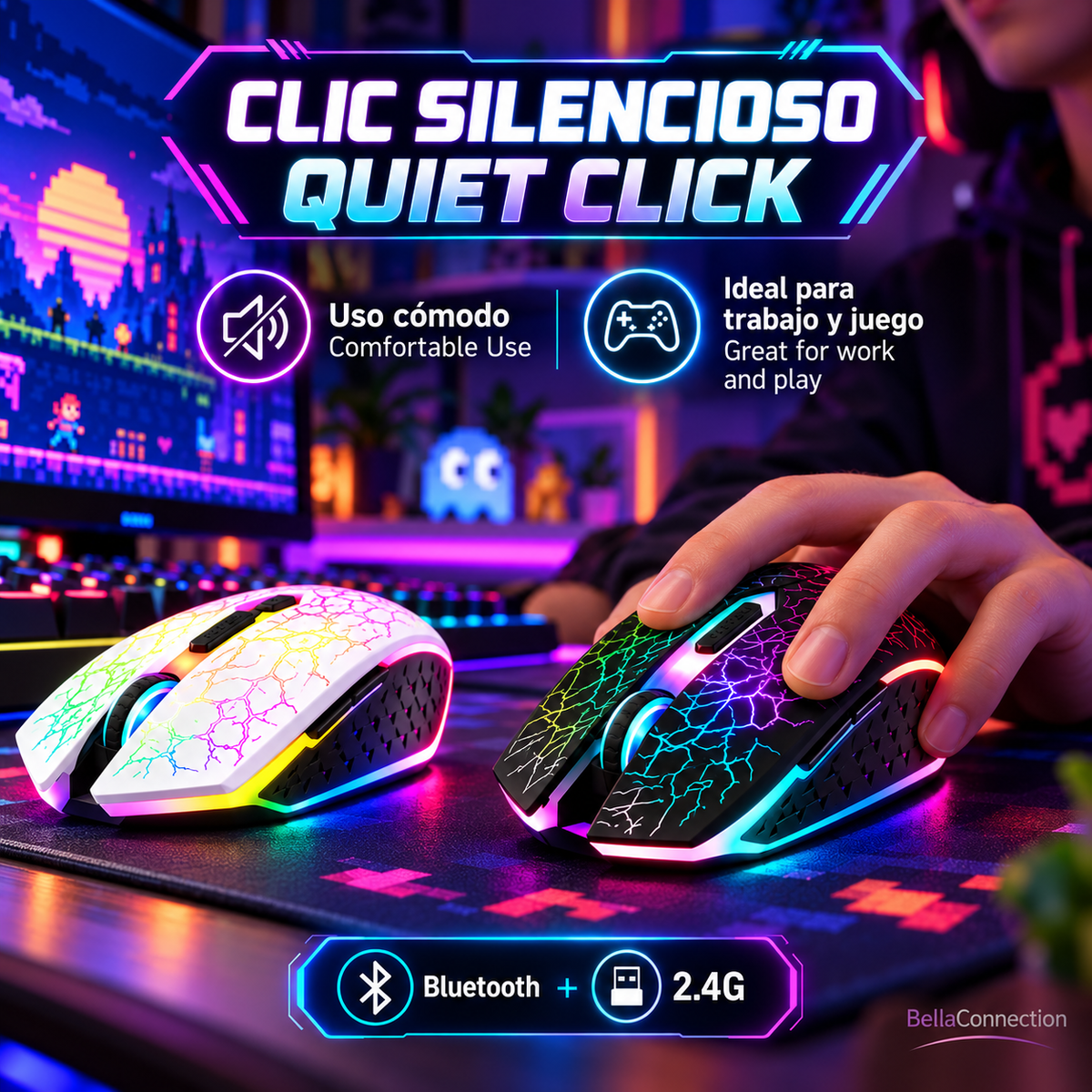 Ratón inalámbrico RGB para videojuegos, Bluetooth 5,2 RGB 2,4G, Mouse para juegos de modo Dual, ratón silencioso de 6 botones