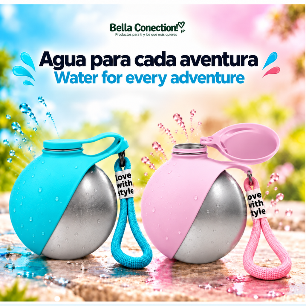 Botella de Agua Portátil 2 en 1 para mascotas- Acero inoxidable