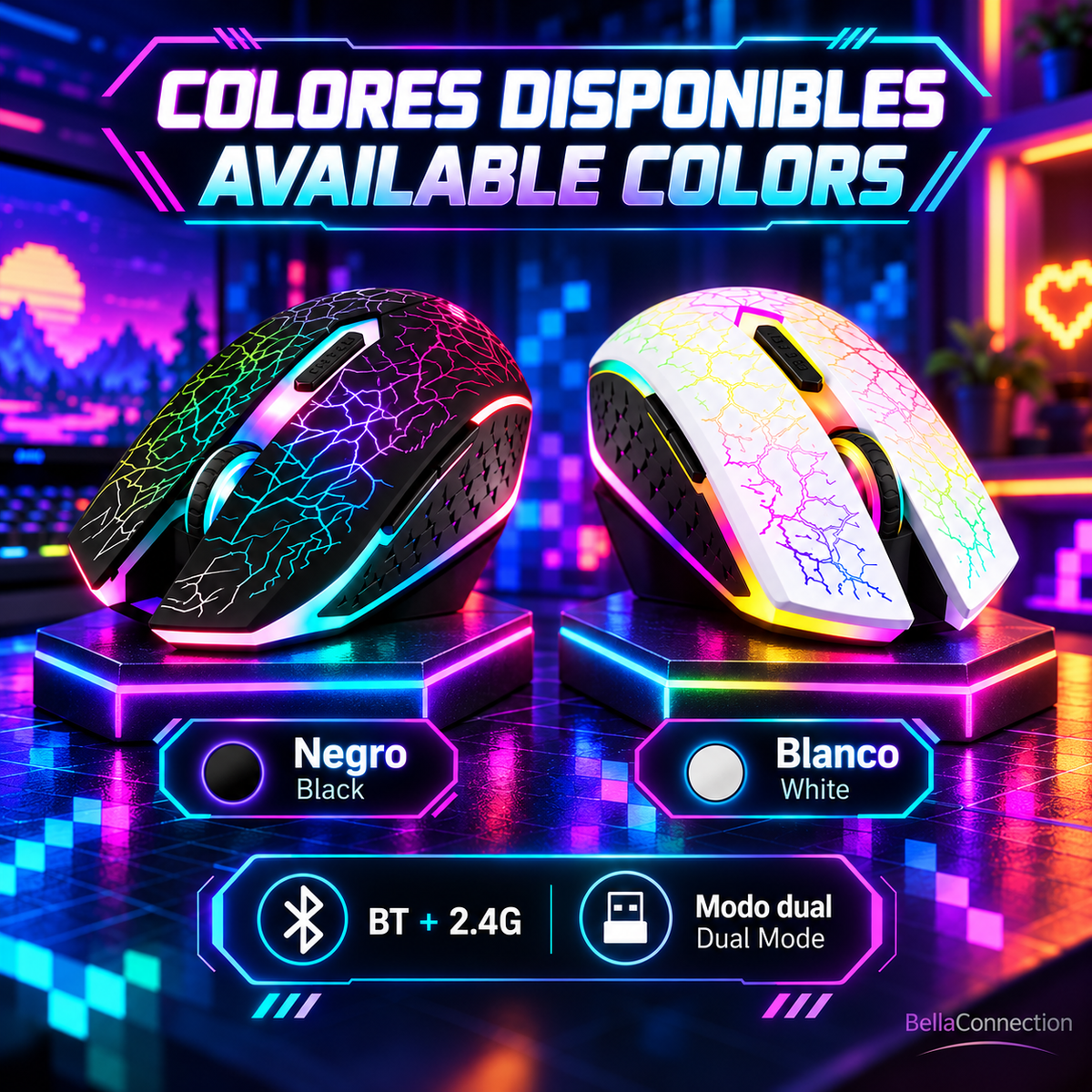 Ratón inalámbrico RGB para videojuegos, Bluetooth 5,2 RGB 2,4G, Mouse para juegos de modo Dual, ratón silencioso de 6 botones