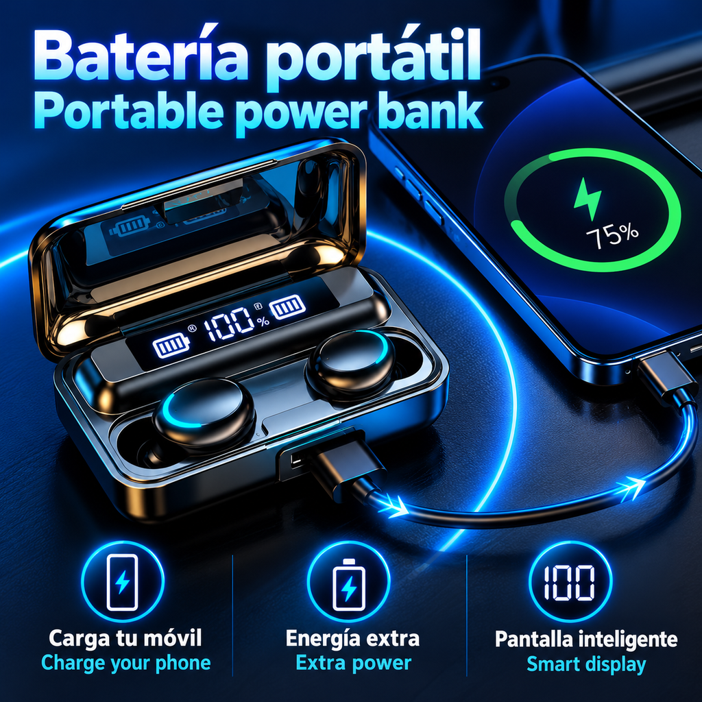 Auriculares inalámbricos F9 LED Manos Libres con Control Táctil, TWS Auriculares inalámbricos con Bluetooth 5.0, Sonido Estéreo bajos Profundos, Audífonos Deportivos