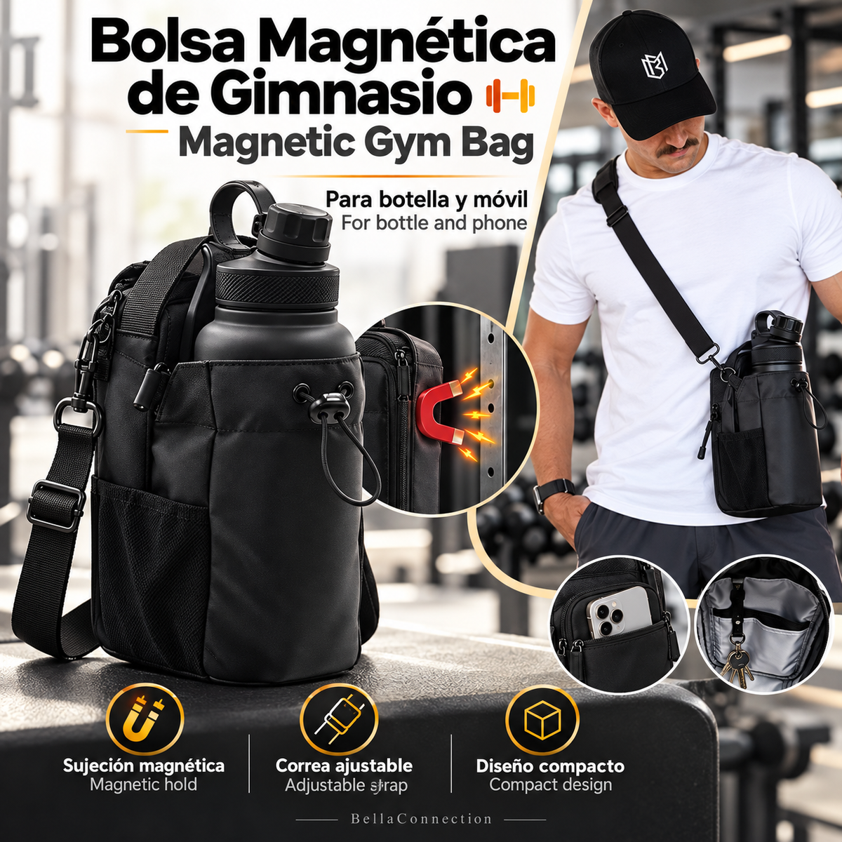 Bolsa de gimnasio magnética de gran capacidad, soporte con doble iman fuertes para accesorios para gimnasio