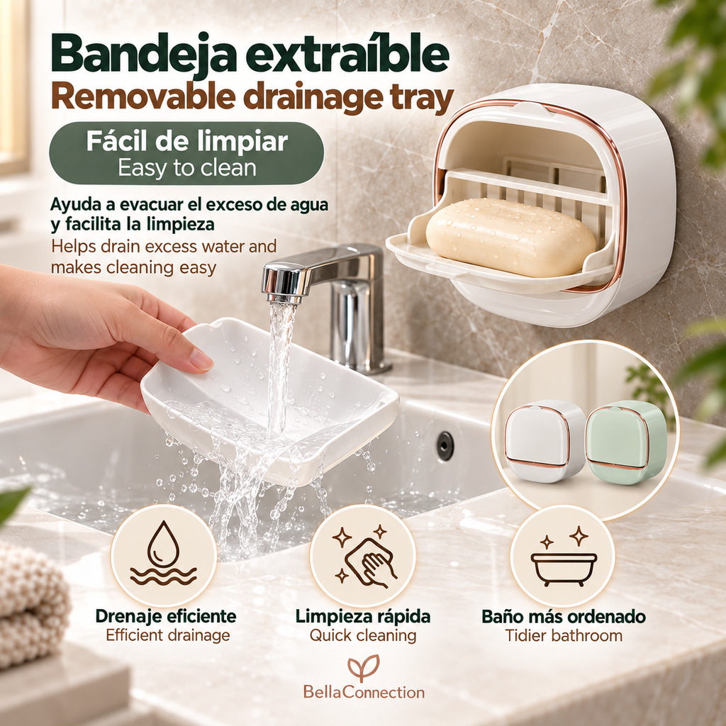Jabonera de pared con bandeja de drenaje, soporte de baño para la  pared, caja con dispensador y drenaje