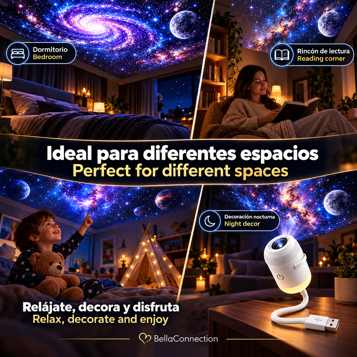 Mini proyector de estrellas, Lámpara proyectora, luz nocturna con 6 películas, luz ambiental de cielo estrellado decoración del hogar