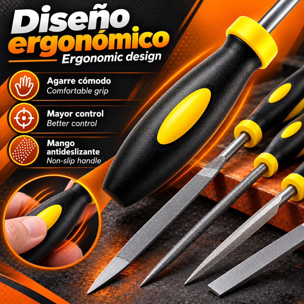 Juego de limas Kit 10uidades de precisión con agujas de acero de alto contenido de carbono, mangos ergonómicos antideslizantes