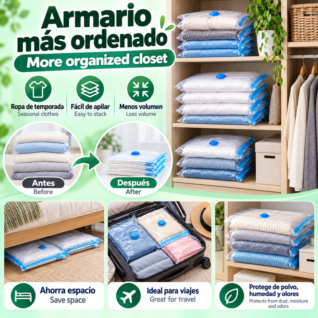 Bolsas al Vacío 60 × 80 cm – Pack de 5 con o sin Bomba Manual