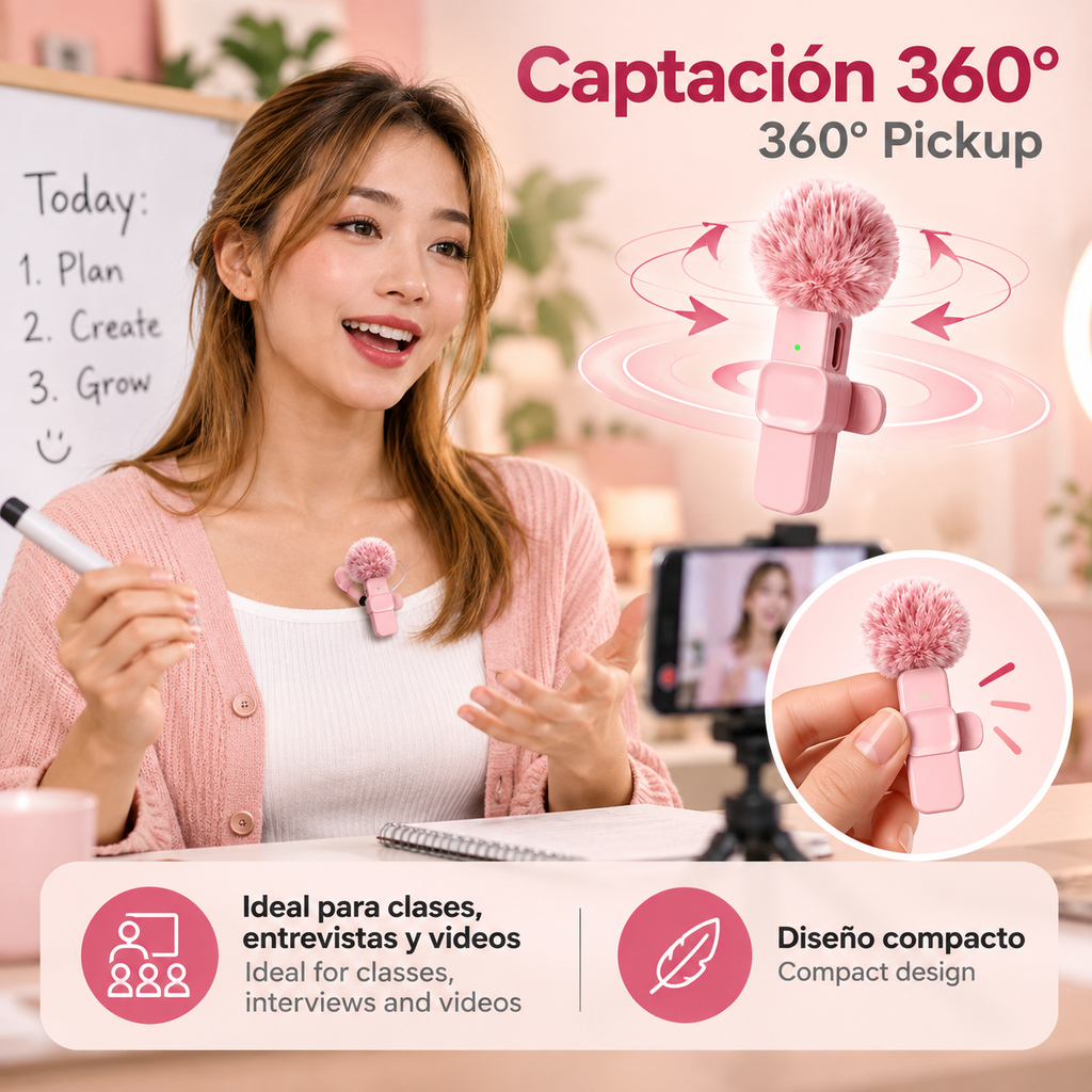 Micrófono Lavalier Inalámbrico USB-C con Reducción de Ruido