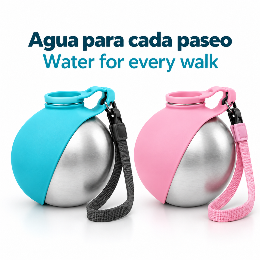 Botella de Agua Portátil 2 en 1 para mascotas- Acero inoxidable