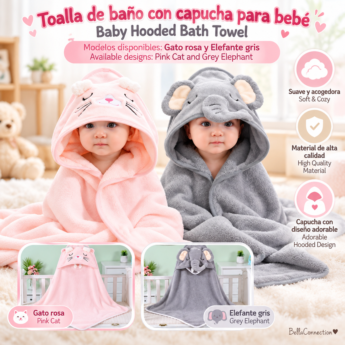 Toallas de baño con capucha de animales de dibujos animados para bebé, albornoz bonito para niño pequeño, envoltura cálida para dormir