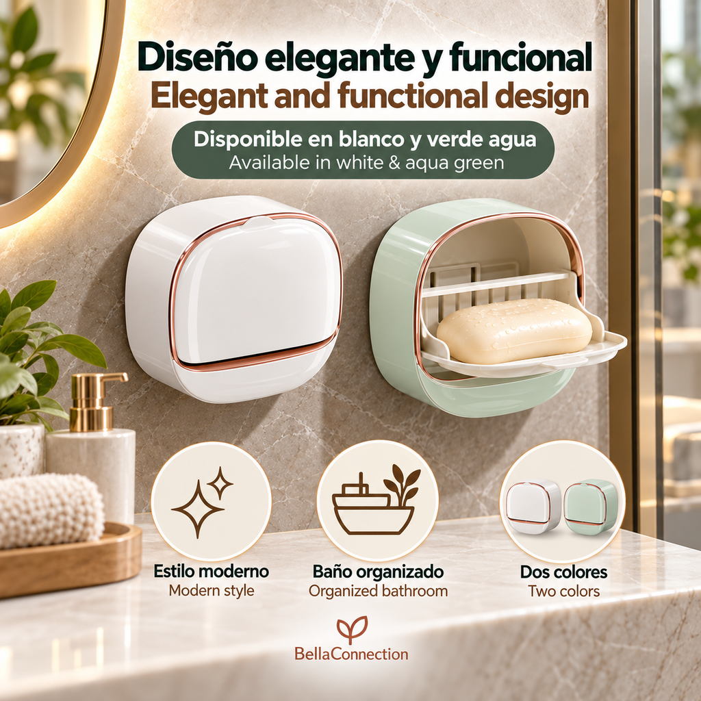 Jabonera de pared con bandeja de drenaje, soporte de baño para la  pared, caja con dispensador y drenaje