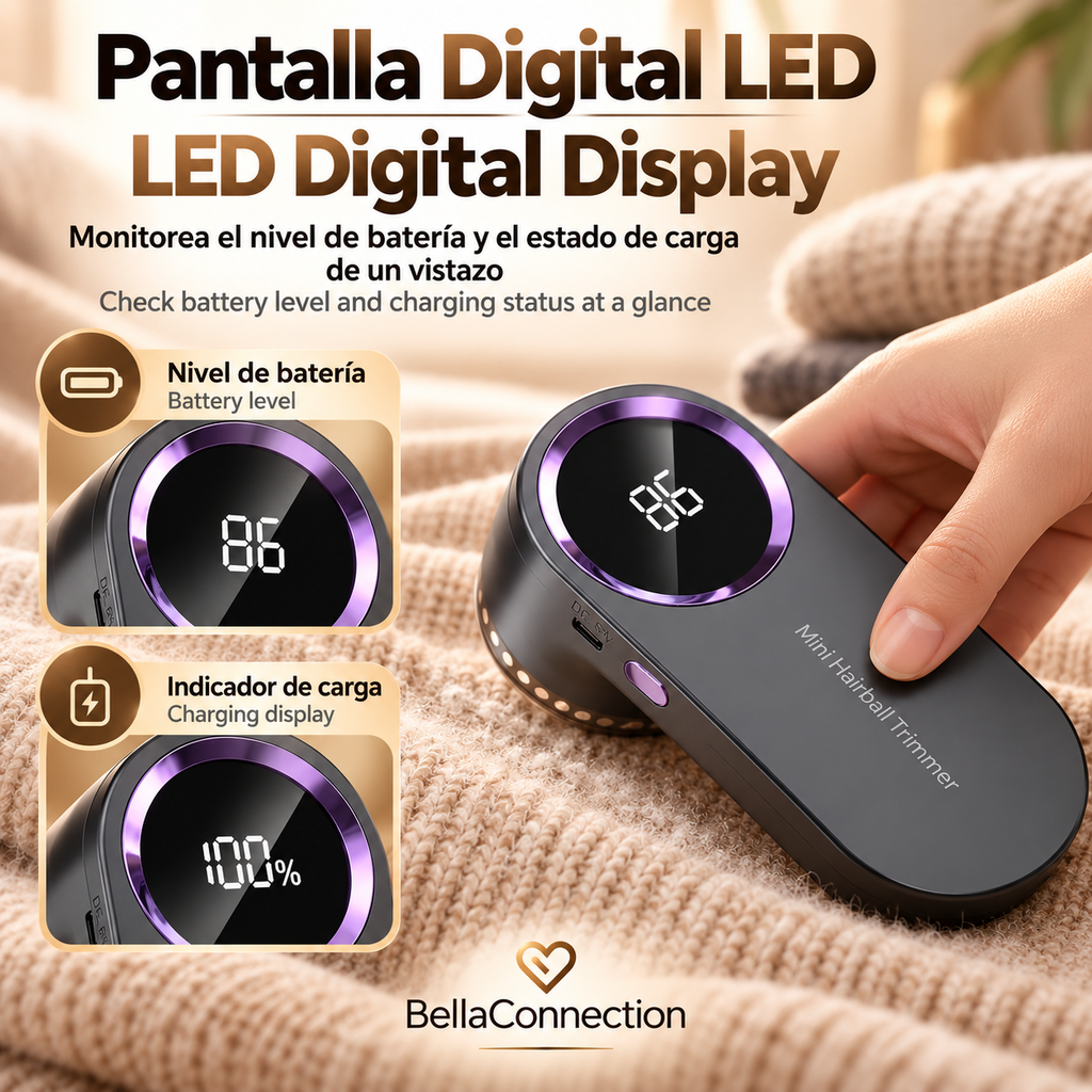 Removedor de Pelusas Eléctrico LED Digital, Recargable por USB, Afeitadora de Tela para ropa