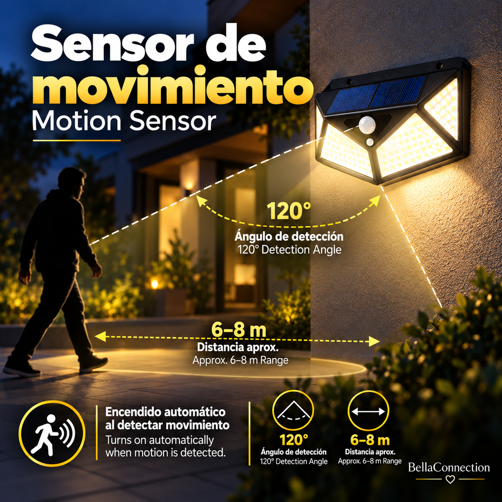 Lámpara Solar multifuncional de 100 led, Foco alimentado por luz Solar impermeable con Sensor de movimiento