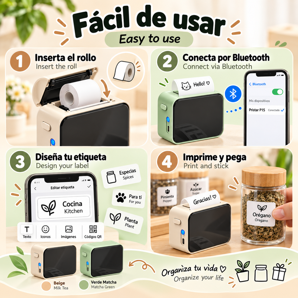 impresora térmica de etiquetas P15, Mini máquina de etiquetas adhesivas portátil inalámbrica compatible con Bluetooth