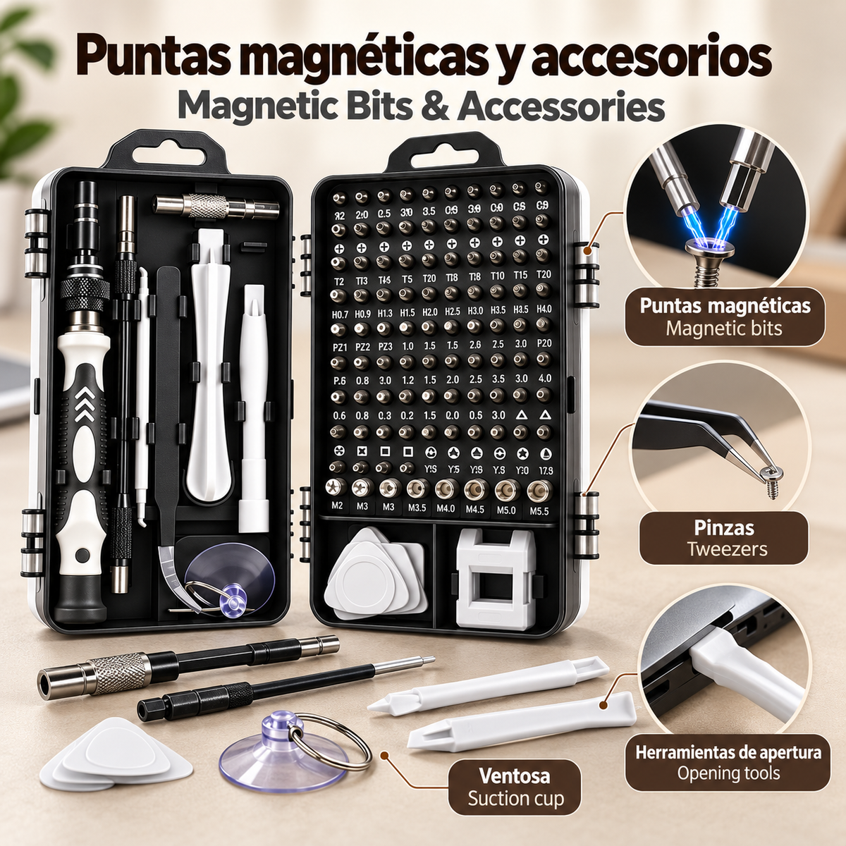 Kit de Destornilladores de Precisión 115 en 1 para Electrónica