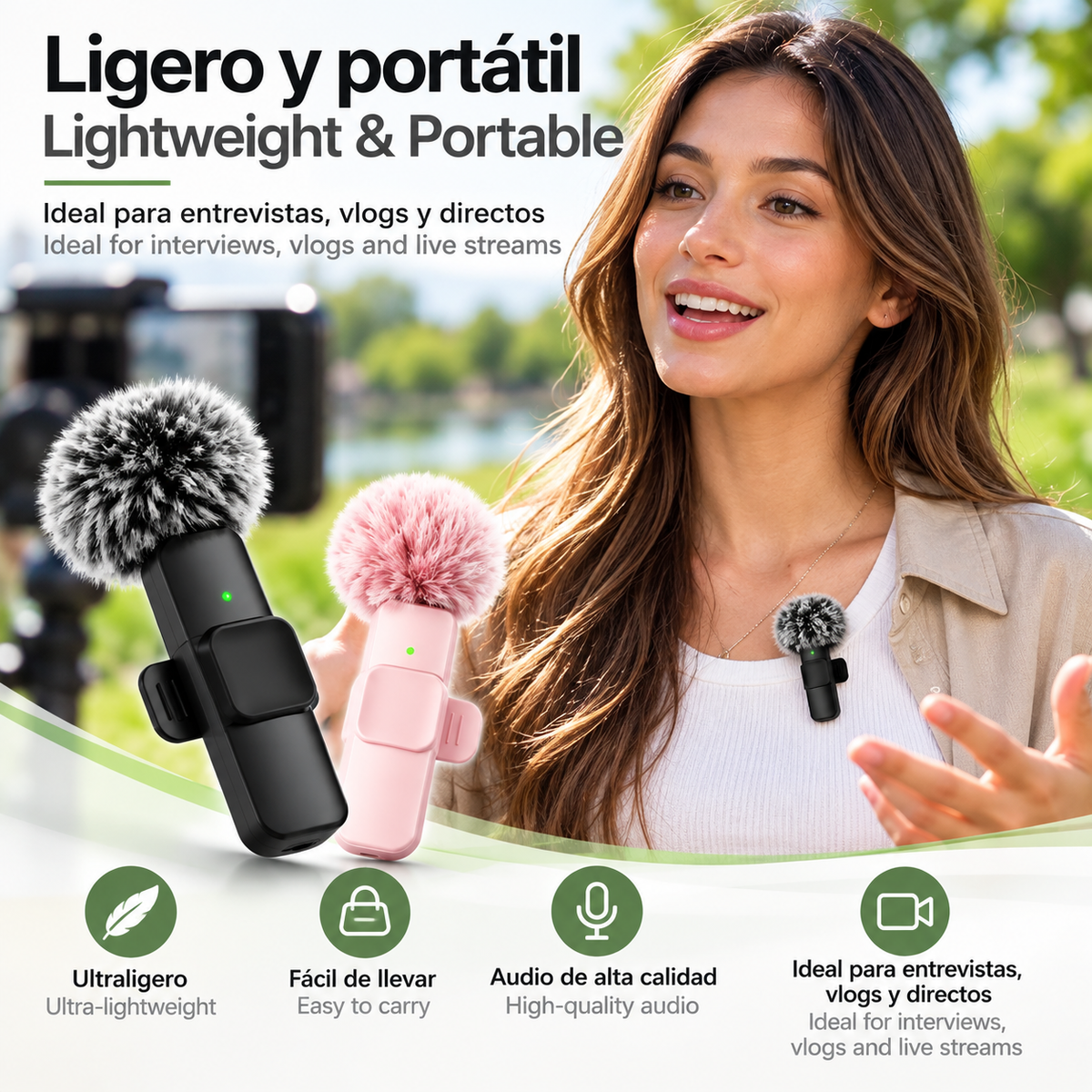Micrófono Lavalier Inalámbrico USB-C con Reducción de Ruido