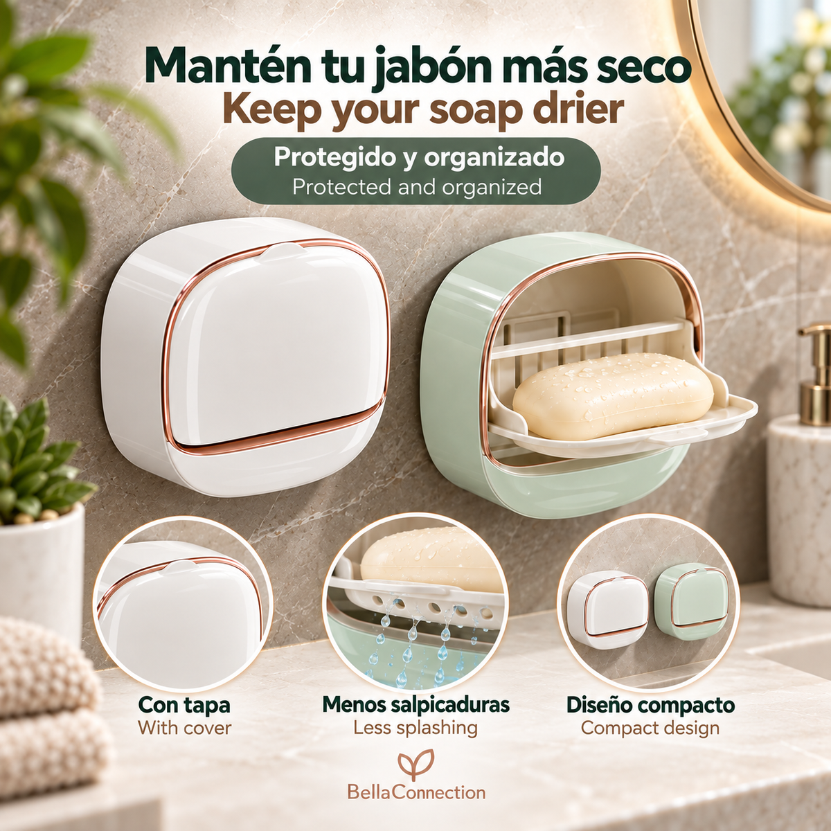 Jabonera de pared con bandeja de drenaje, soporte de baño para la  pared, caja con dispensador y drenaje