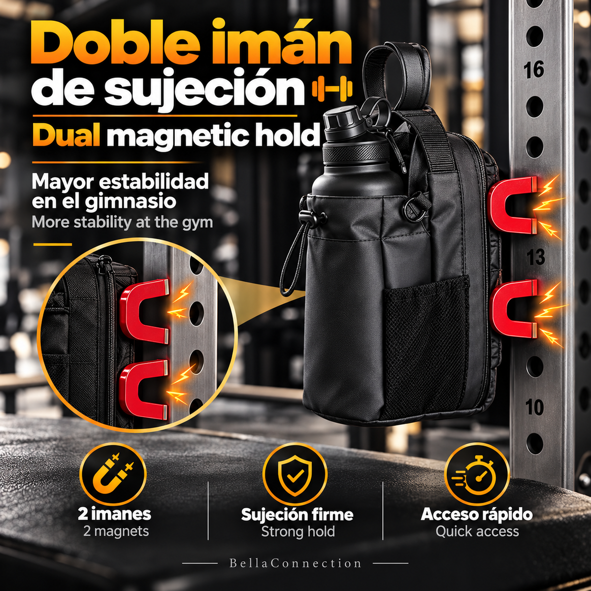 Bolsa de gimnasio magnética de gran capacidad, soporte con doble iman fuertes para accesorios para gimnasio