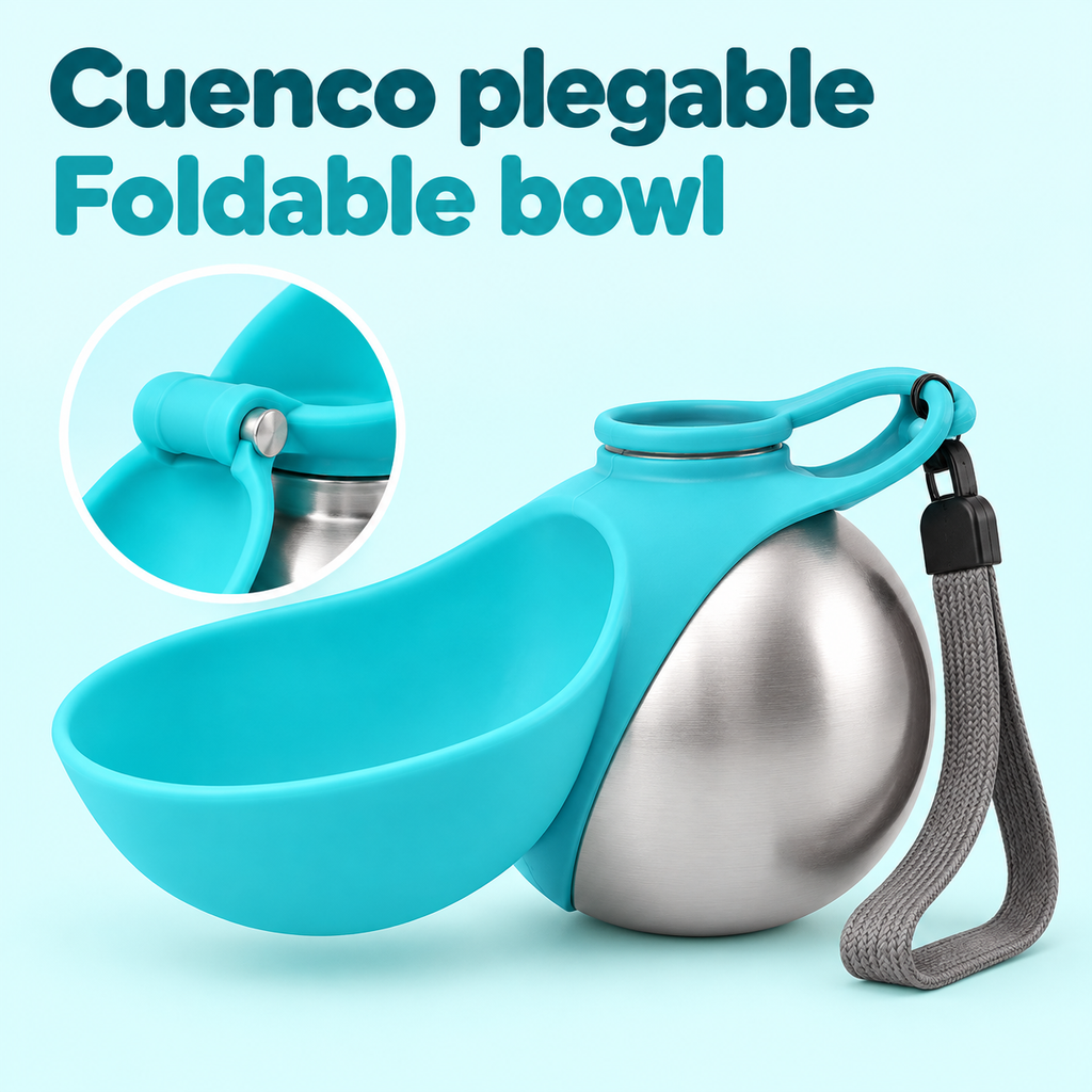 Botella de Agua Portátil 2 en 1 para mascotas- Acero inoxidable