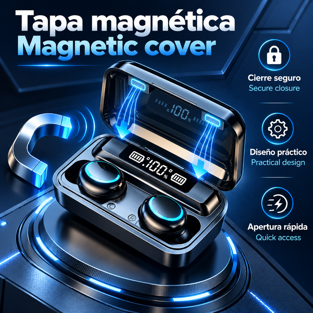 Auriculares inalámbricos F9 LED Manos Libres con Control Táctil, TWS Auriculares inalámbricos con Bluetooth 5.0, Sonido Estéreo bajos Profundos, Audífonos Deportivos