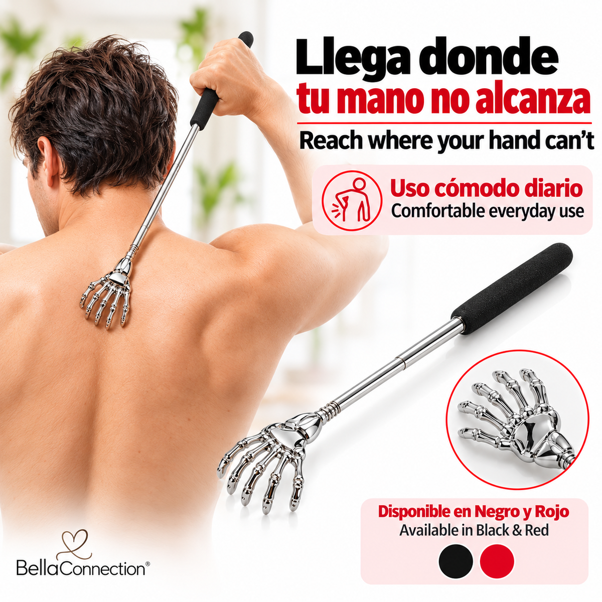 Rascador de espalda de acero inoxidable,Varilla Telescópica Extensible para Aliviar la Picazón y Masajear la Espalda, Portátil con Mango de Goma