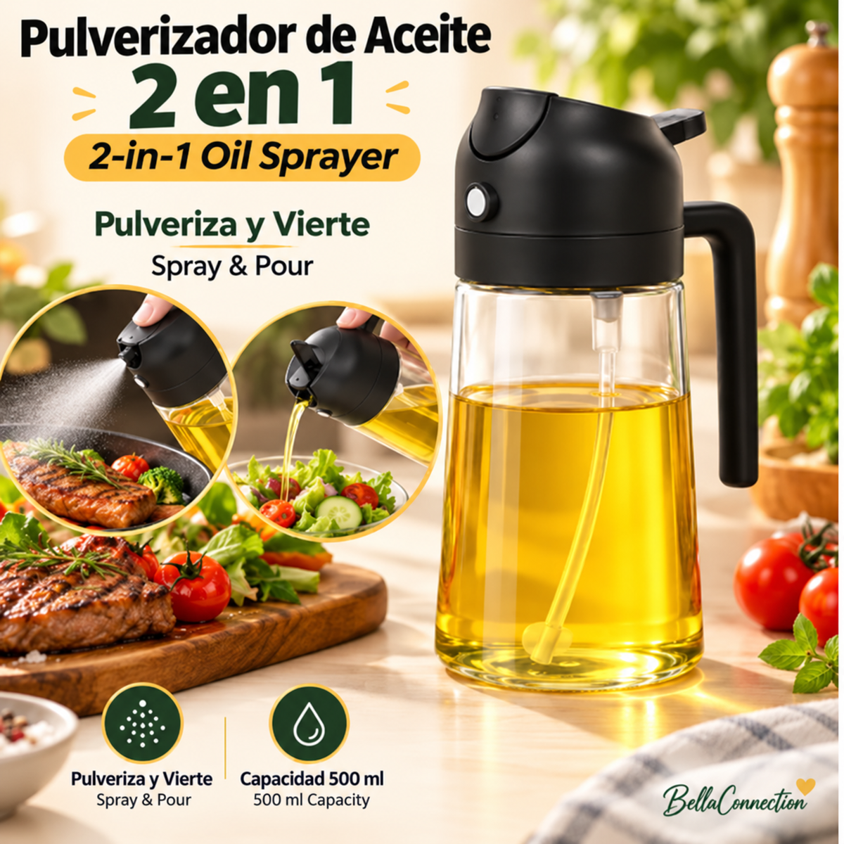 Dispensador de aceite en aerosol 2 en 1 para cocina, Botella pulverizador de aceite, dispensador de aceite de oliva para acampar, hornear
