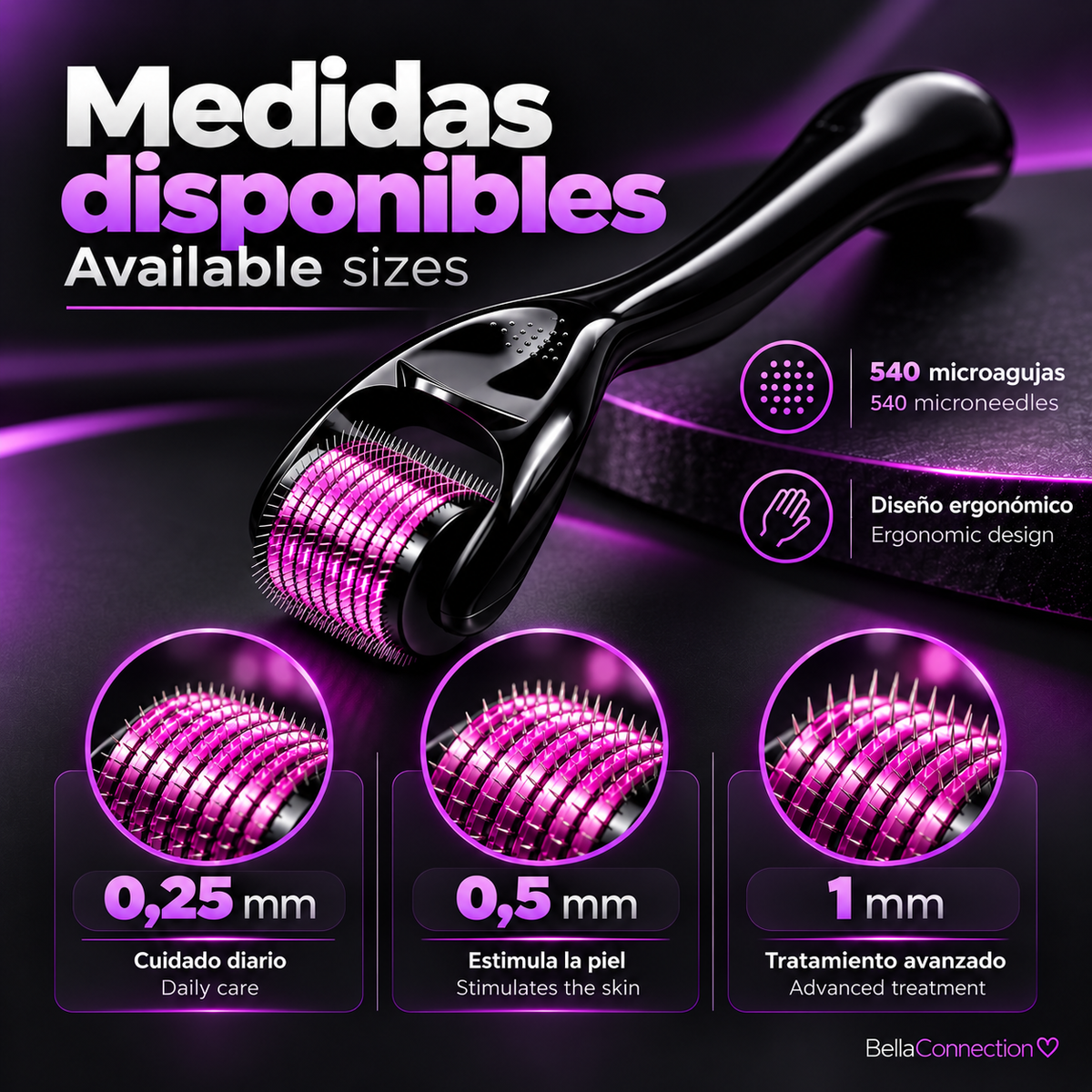 Dermaroller de Titanio con 540 Microagujas para Cuidado Cosmético