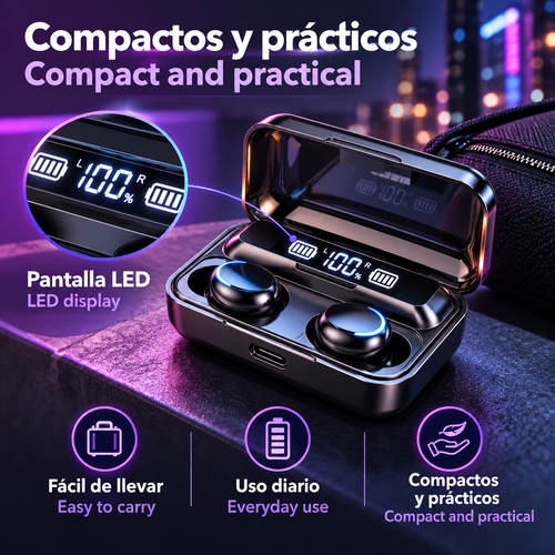 Auriculares inalámbricos F9 LED Manos Libres con Control Táctil, TWS Auriculares inalámbricos con Bluetooth 5.0, Sonido Estéreo bajos Profundos, Audífonos Deportivos