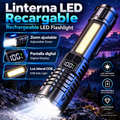 Linterna LED de alta potencia,con luz impermeable recargable tipo C con lámpara lateral COB