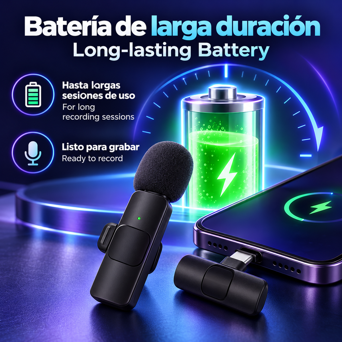 Micrófono Lavalier Inalámbrico USB-C con Reducción de Ruido