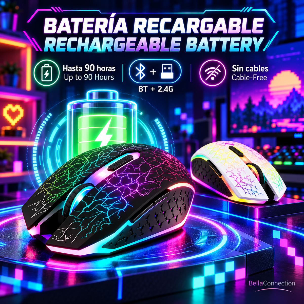 Ratón inalámbrico RGB para videojuegos, Bluetooth 5,2 RGB 2,4G, Mouse para juegos de modo Dual, ratón silencioso de 6 botones