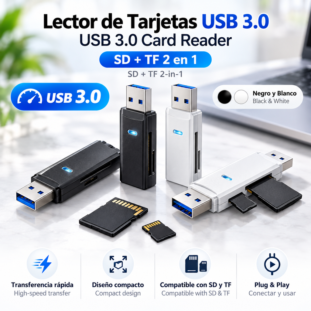 Lector de Tarjetas USB 3.0 para SD y MicroSD – 2 en 1