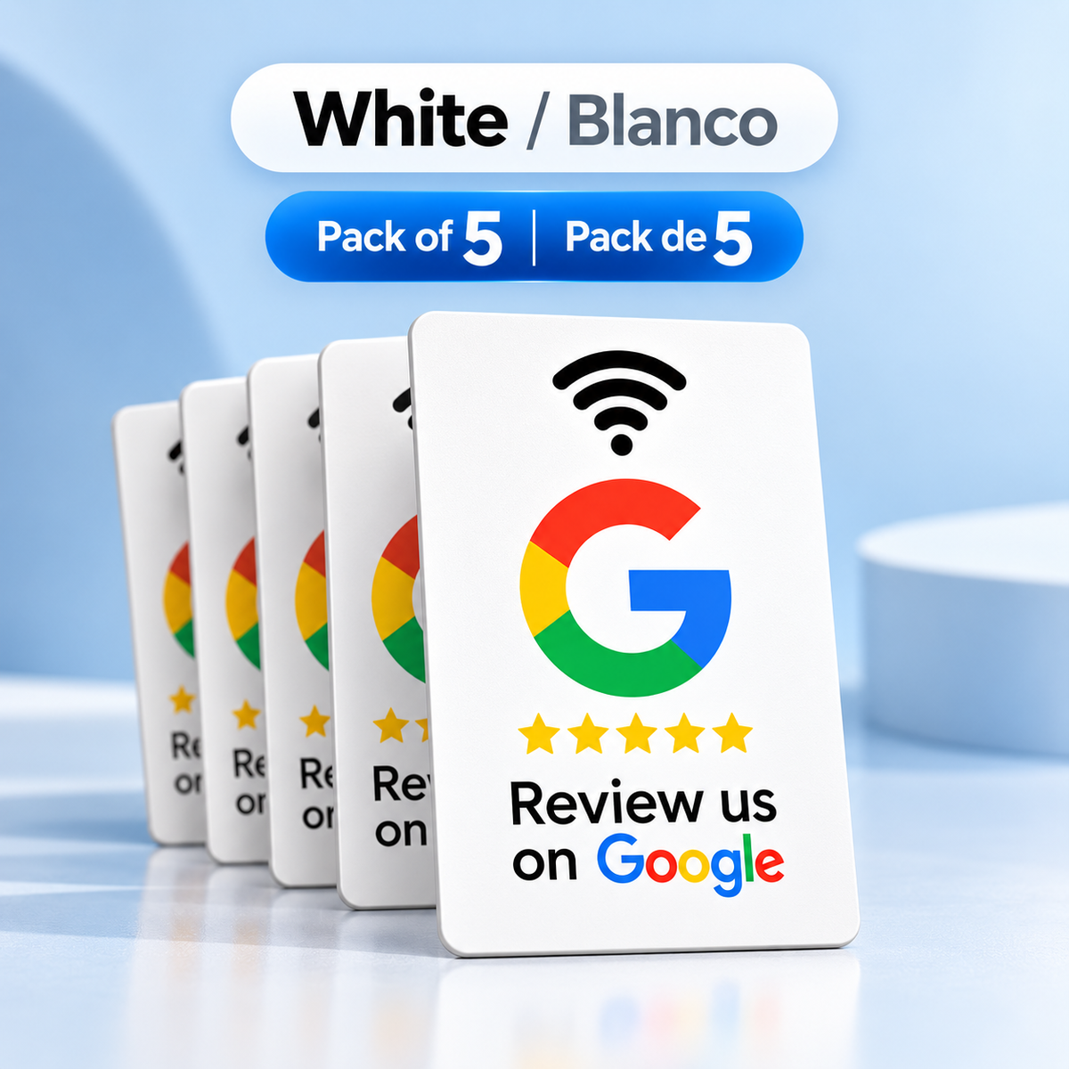 Tarjeta NFC de reseña de Google Aumente sus reseñas, Material de PVC duradero PACK DE 5