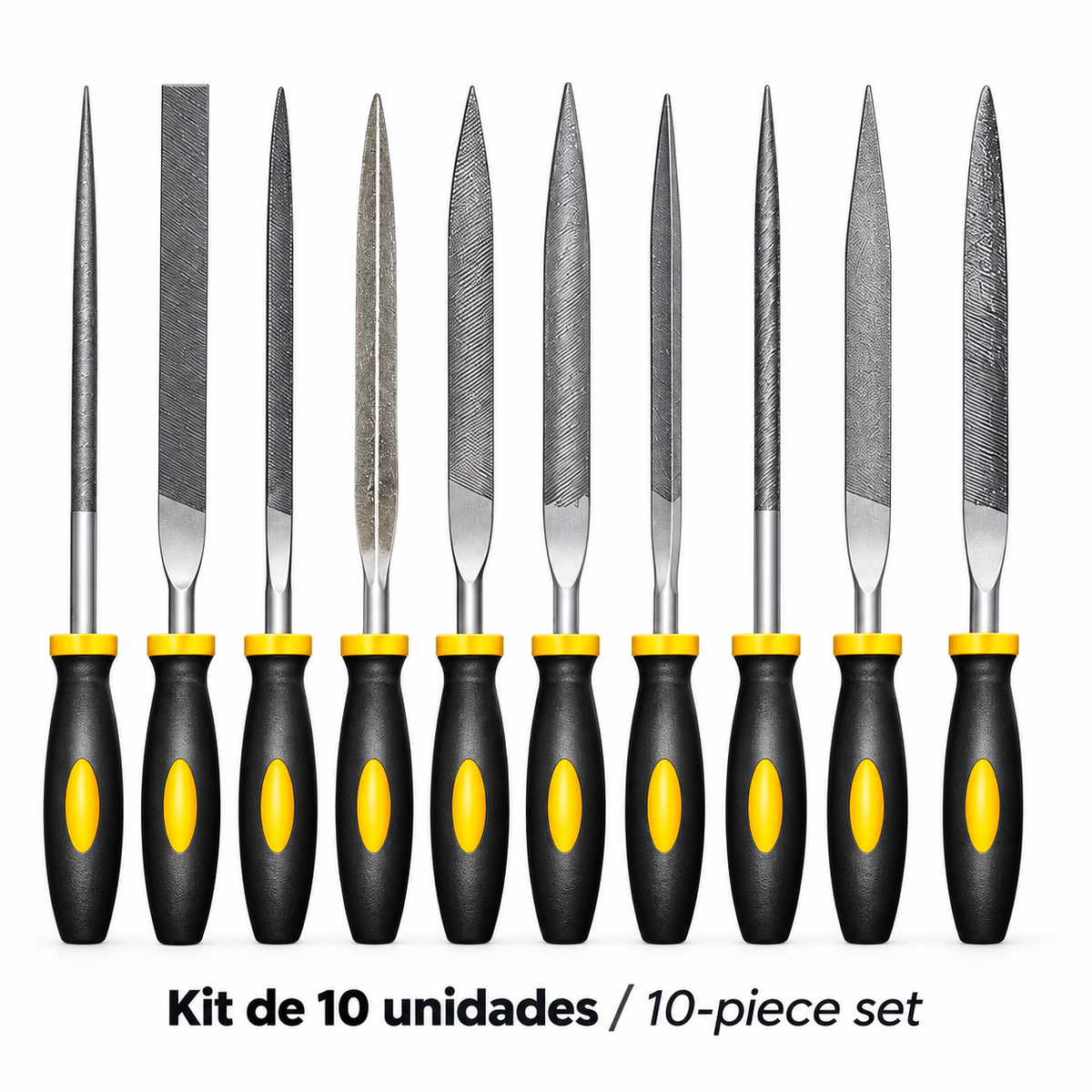 Juego de limas Kit 10uidades de precisión con agujas de acero de alto contenido de carbono, mangos ergonómicos antideslizantes
