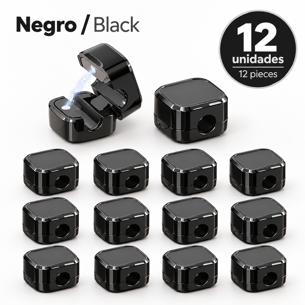 Organizadores Magnéticos de Cables Adhesivos – Pack de 12