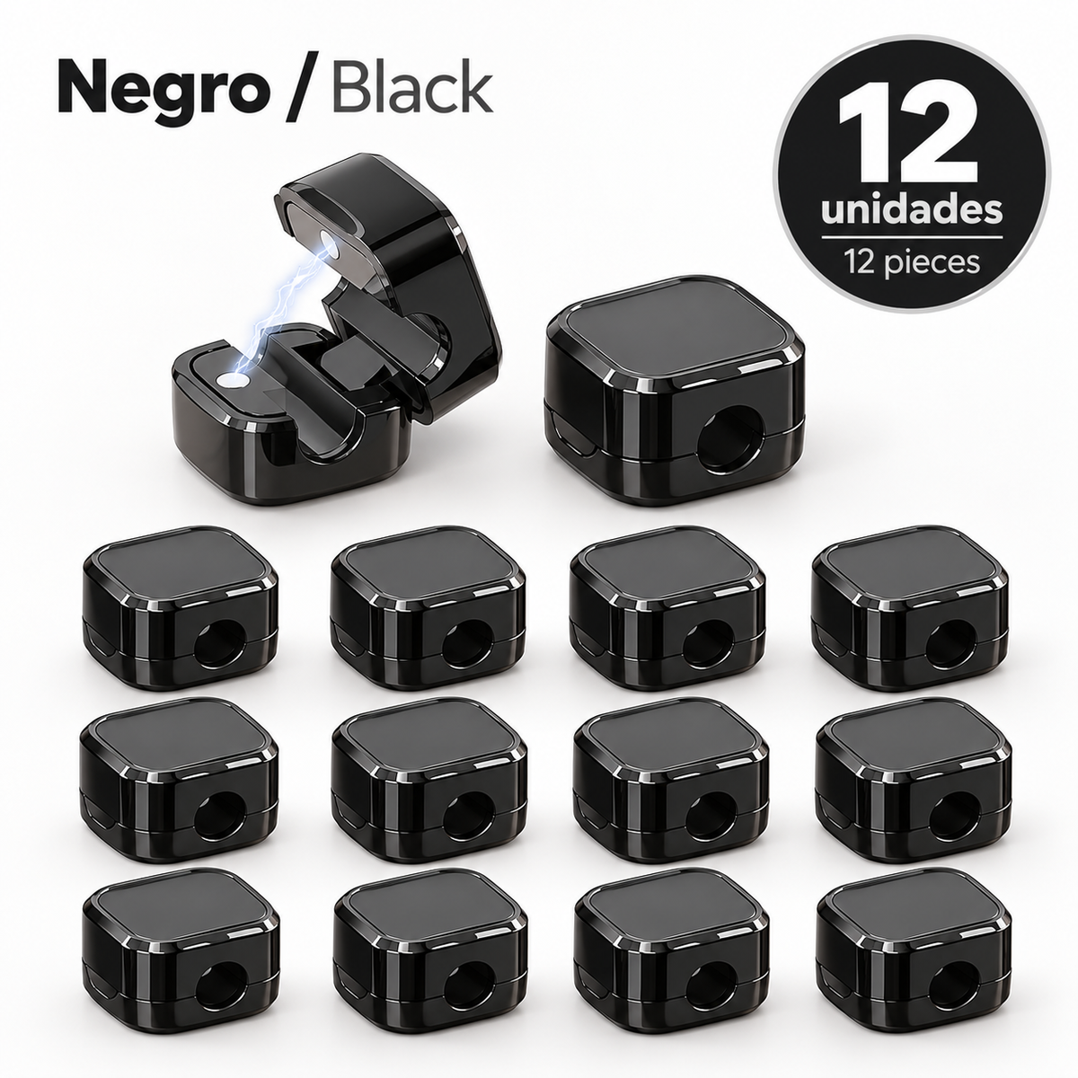 Organizadores Magnéticos de Cables Adhesivos – Pack de 12