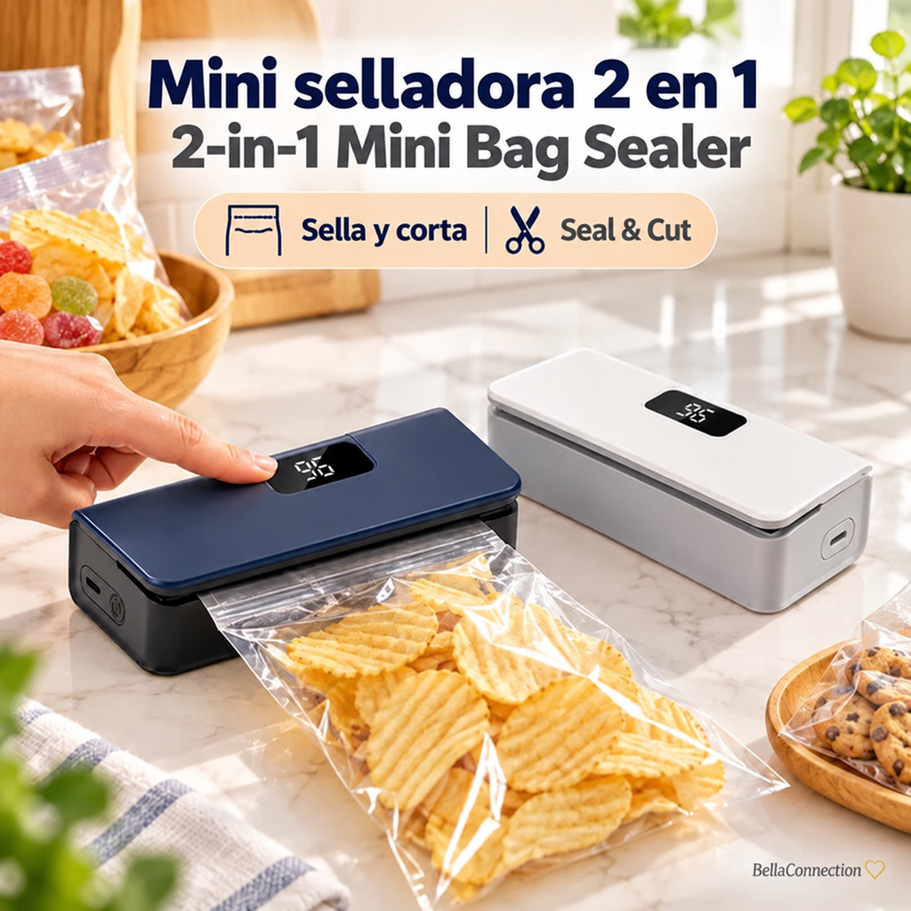 Sellador de bolsas de plástico, Mini máquina de sellado de bolsas térmicas 2 en 1, sellador de bolsas con Clip de plástico de mano